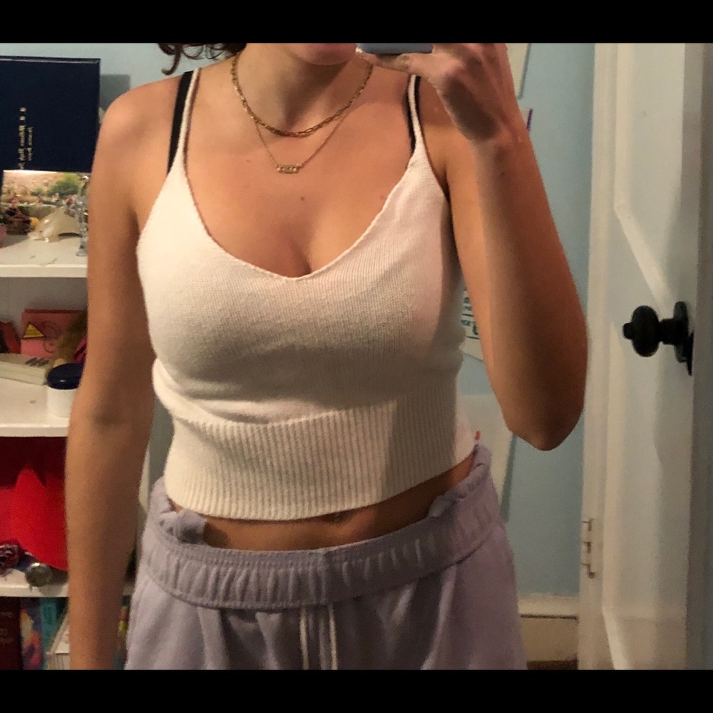 White cotton trimmed tank top